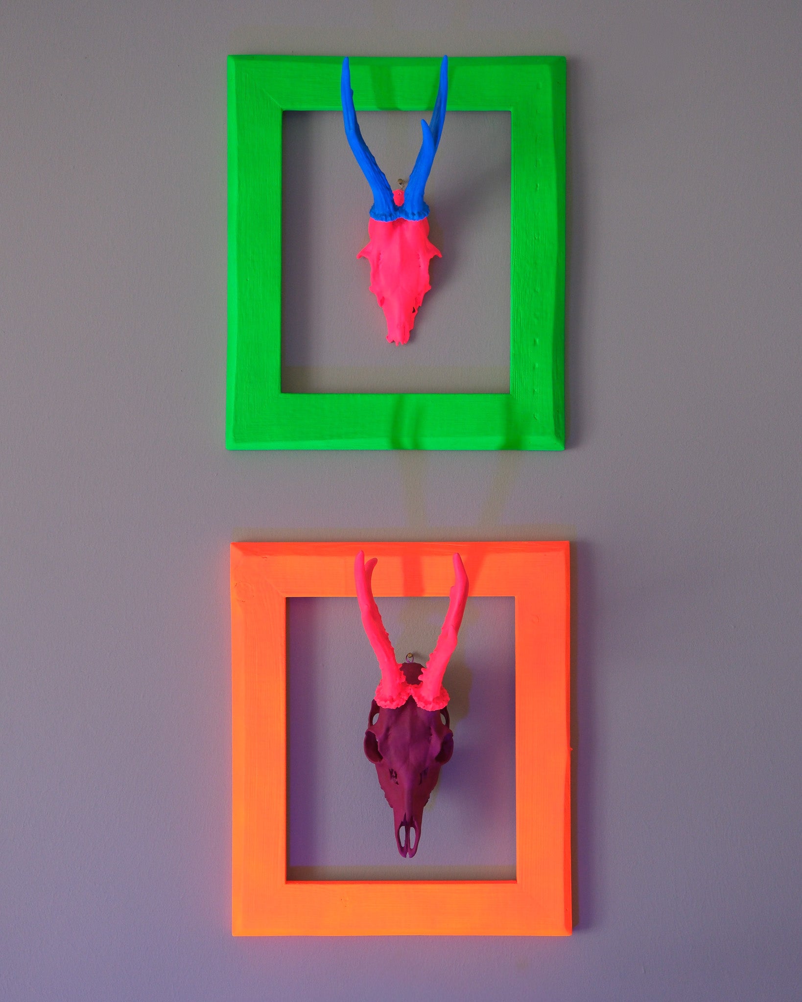 Neon Design Rehbock im Altholzbilderrahmen